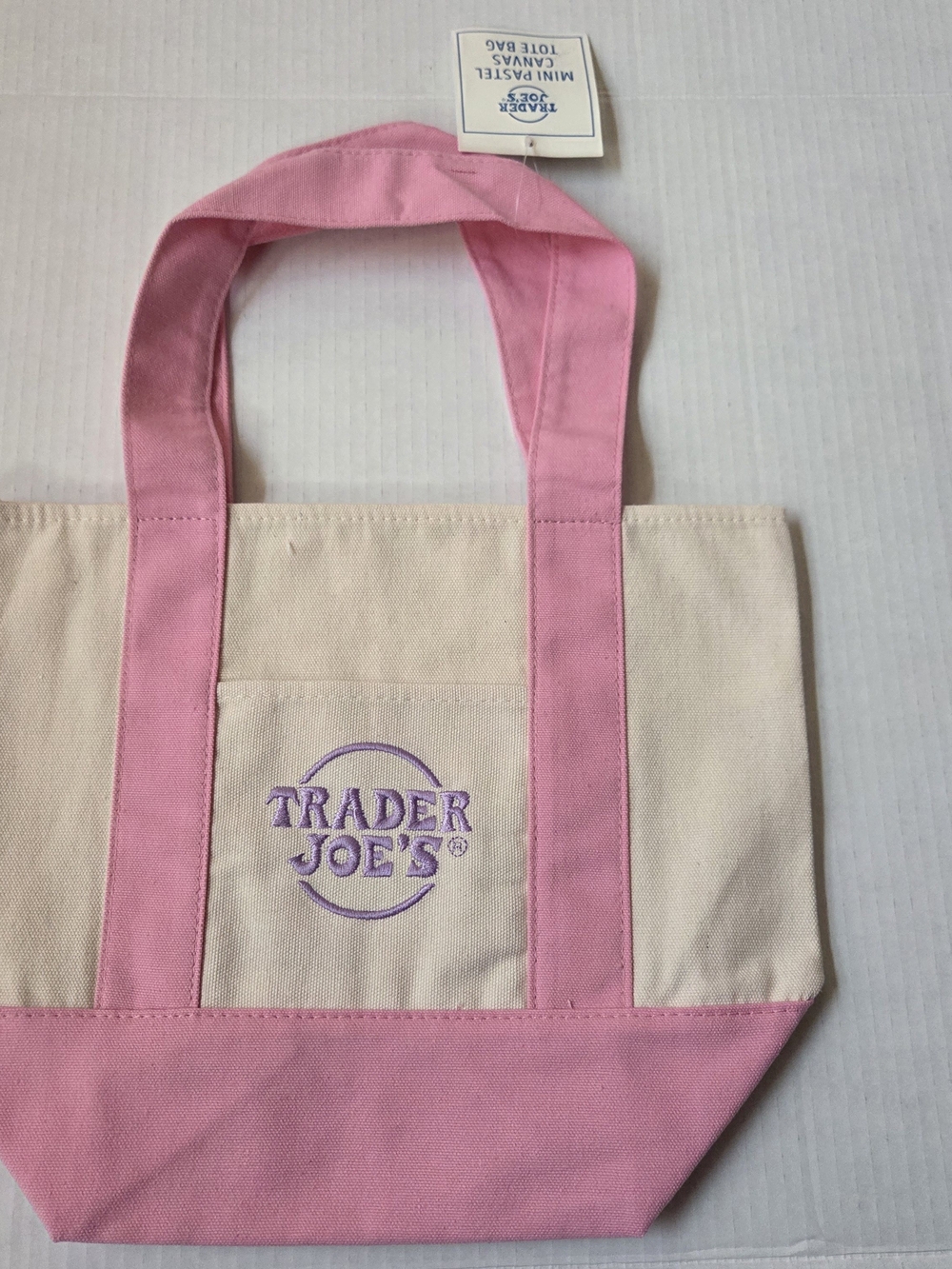 Trader Joes Pink & Cream Canvas Mini Tote Bag